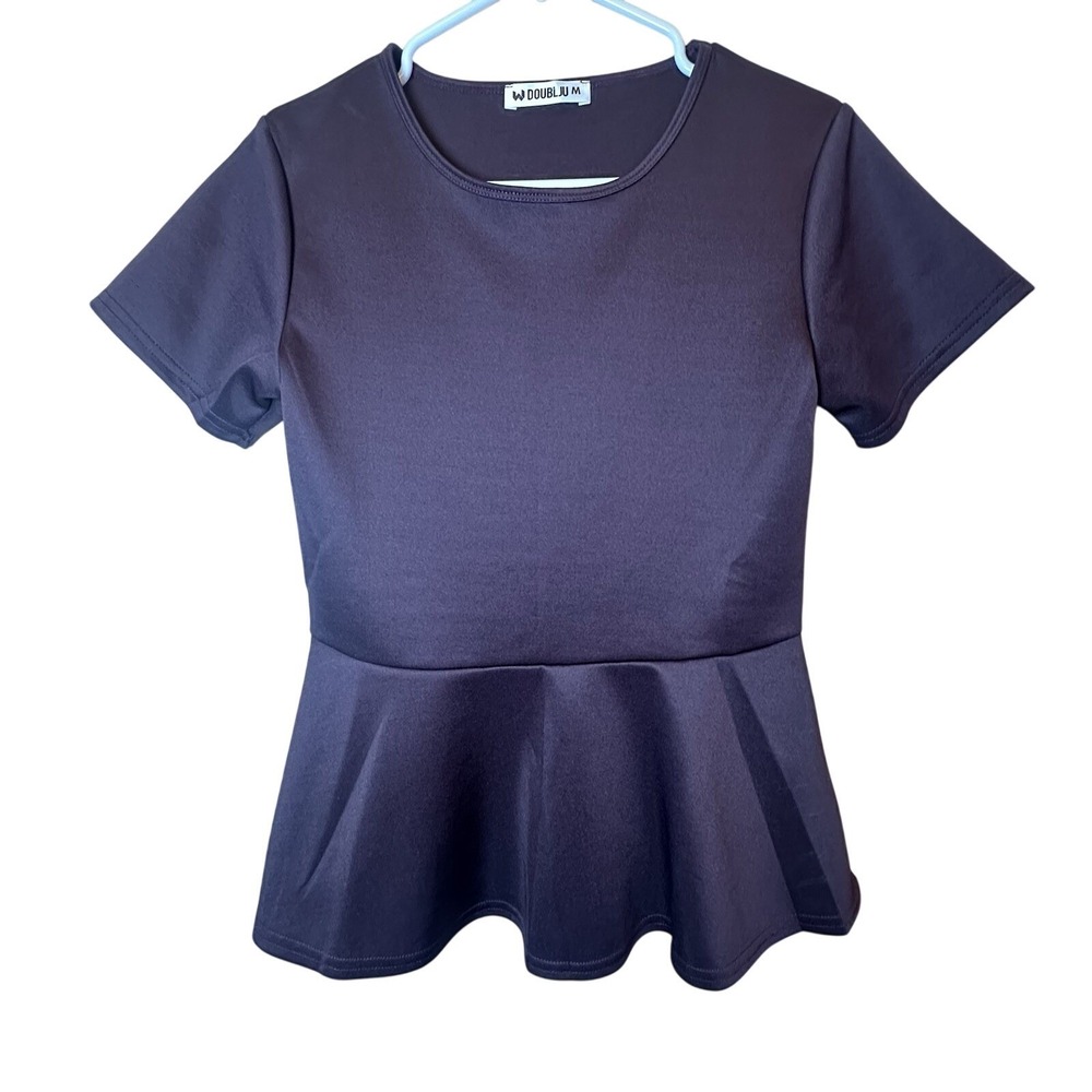 Doublju‎ Stretchy Flare Peplum Short Sleeve Blouse Top Women's Dark Purple Med